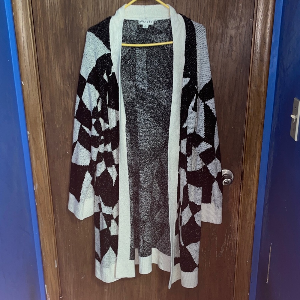 Ava & Viv Black and White Checkered Cardigan